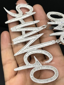 Colgante Unisex de Plata de Ley 925 con Incrustaciones de Moissanita VVS, Corte Brillante Redondo, Forma de Letra Personalizada, Chapado en Rodio, Estilo Hip Hop - Product Image 4