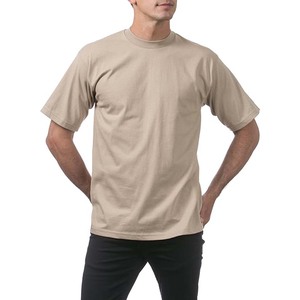 เสื้อยืดคอกลมแขนสั้นสีเบจสำหรับผู้ชาย ทรงปกติ สีพื้น ผ้าเจอร์ซีย์คอตตอน ดีไซน์เรียบง่าย - Product Image 3