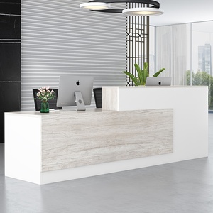 Modern L Shape <b>Reception</b> Desk With Light Wood Top White Base Minimalist Office Furniture Commercial Front <b>Counter</b> Table - Product Image 4
