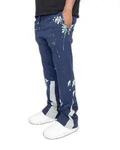 Custom Wholesale Jogger Sweat Flared Pants Paint Splatters Breathable Flare Pants Stacked Flare Sweat Pants