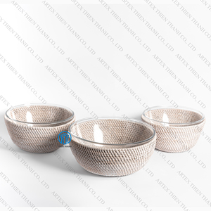 Novedad, Ensaladeras de Ratán, Ensaladera de Vidrio con Soporte de Ratán Tejido, Elegante Bandeja de Ratán con Ensaladera de Vidrio en el Interior - Product Image 1