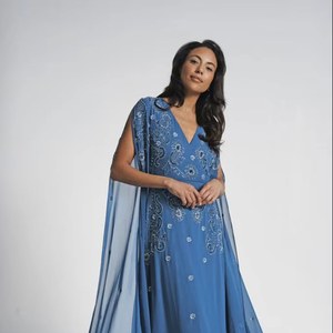 ชุดเดรสนางเงือกทรัมเป็ตคอลึกสำหรับงานพรอมสำหรับยามเย็นชุดเดรสสำหรับผู้ใหญ่ปักประดับด้วยลูกปัดขอบเลื่อมแขนหมวกด้านหน้า - Product Image 1