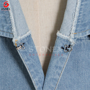 2023 New V-Neck Long Sleeve Denim Solid Color Stitching Ruffle Casual Breathable Cotton Filling <b>Women's</b> Long Denim <b>Shirt</b> <b>Jacket</b> - Product Image 6