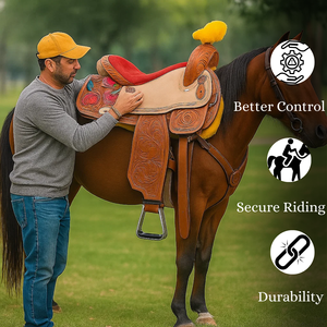 Silla de Montar de Cuero Occidental de la Mejor Calidad para Carreras de Barriles |   Diseño Tallado a Mano |   Silla de Montar Resistente |   Equipo Ecuestre Premium - Product Image 3