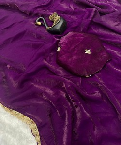 MORDEN SPACE SOIE DORÉE SEQUENCE TRAVAIL DENTELLE BORDER TRAVAIL SAREE AVEC BLOUSE INCOSÉE VÊTEMENT DE FÊTE PRIX DE GROS VÊTEMENT ETHNIQUE - Product Image 4