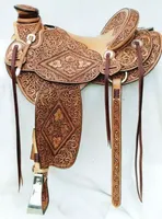 Pelana Dressage Paket Khusus 2025 untuk Kuda, Warna Cokelat Gaya Barat, Kulit Asli Buatan Tangan, 100% Kulit Sapi, Logo Kustom