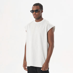 เสื้อแขนกุดกันแดดของผู้ชายแบบลำลองผ้าคอตตอนเบาคอกลมสีพื้นทรงหลวม - Product Image 6