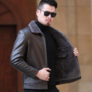 High End Brand Mens Zipper Leather <b>Jacket</b> Wolverine Slim Fit Regular Coat Front Logo Windproof - Product Image 2