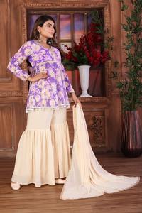 Conjunto de Kurta de algodón puro con estampado floral rosa para fiesta de boda india y pakistaní con Sharara y Dupatta Salwar Kameez - Product Image 4