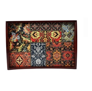 Plateau de service rectangulaire de luxe avec motif, en bois de manguier fait main, pour étiquetage privé - Product Image 1