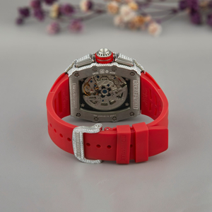 Reloj Cronógrafo de Lujo con Incrustaciones de Moissanita y Correa de Goma Roja, Estilo Hip Hop, Personalizado - Product Image 2