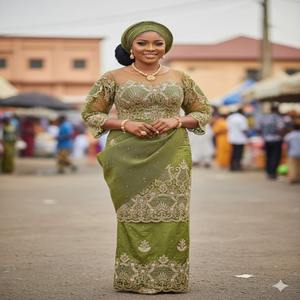 Vestido de Novia Nigeriano Étnico con Flores Bordadas a Mano y Pedrería para Niñas, 100% Poliéster, Color y Tela Personalizables, Antiestático - Product Image 1