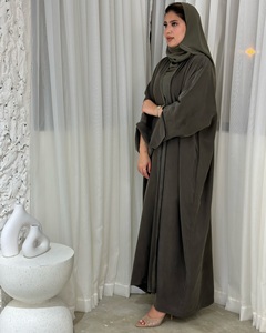 Bán buôn tùy chỉnh sang trọng <span class=keywords><strong>satin</strong></span> abaya cho phụ nữ Petite Thổ Nhĩ Kỳ hồi giáo ăn mặc với Ruffle tay áo Dubai phong cách abaya cho người Hồi giáo - Product Image 2