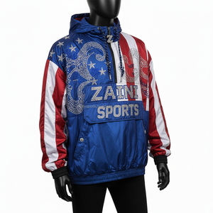 Premium 210 GSM Polyester Coupe-Vent Veste Strass Logo Personnalisé Rouge Blanc Bleu Multi Panneau Conception Coupe-Vent Veste pour homme - Product Image 3