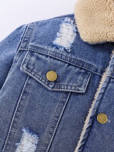 OEM <b>Men's</b> High Street Winter Denim Faux <b>Shearling</b> Collar Ripped Distressed Breathable Casual Outwear Button up Coat - Product Image 4