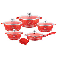 Batterie de cuisine Offre Spéciale d'usine Pot à fond plat avec couvercles en verre bleu Batterie de cuisine en acier inoxydable 25/30 pièces Ensembles de batterie de cuisine