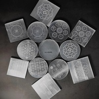 Plaque de sélénite blanche de qualité supérieure en gros, gravée avec les phases de la lune, amour, polie, ronde, 3 pouces