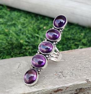 Anillo de piedras preciosas de amatista de Plata de Ley 925 de estilo bohemio, joyería hecha a mano, anillo de plata, joyería para mujer, regalo de boda para ella - Product Image 4