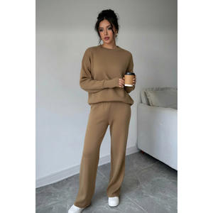 Conjunto de Dos Piezas Extra Grande para Mujer, Pantalones de Punto Acrílico Texturizado con Cierre de Dedo, Conjunto de Pantalones de Punto Extra Grande y Cómodo - Product Image 3