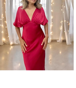 Elegante rojo Maxi recto silueta vestido de cóctel mujeres Fiesta cumpleaños celebración diseño Sexy - Product Image 5