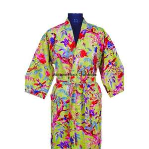 Handmade Women's Knitted Reversible <b>Quilted</b> <b>Jacket</b> 100% Organic Cotton Floral Print Bohemian Style Belt Closure - Product Image 3