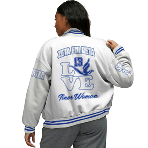 Zeta Phi Beta 1920 Sororité Vie Grecque Bleu Blanc Varsity Letterman Veste ZPB Chenille Patch Fondateurs Style Gear - Product Image 2