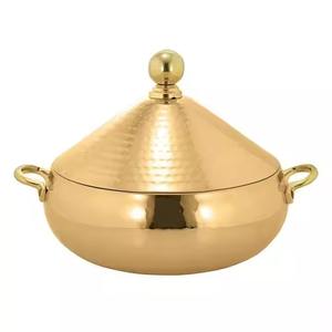 Grandes casseroles en bois et en acier inoxydable avec couvercle poli or Plat de service classique pour restaurant - Product Image 2