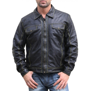 2026 haute qualité respirant matelassé rouge rayure café Racer cuir moto veste prix usine hommes veste en cuir - Product Image 2