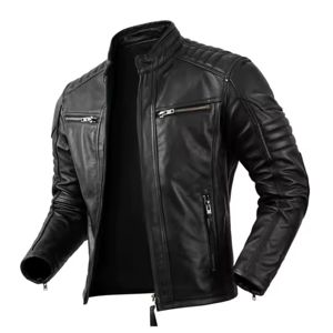 Veste en cuir noir pour homme avec col montant et manches longues, service OEM 2026 – Veste en toile pour homme - Product Image 4