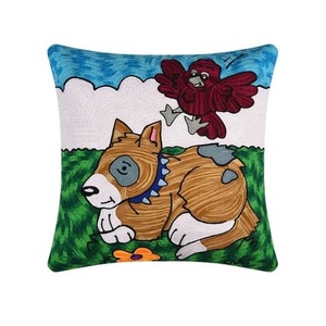 2022 lujo Crewel bordado pájaro perro funda de almohada personalizada Color brillante hecho a mano Boho Animal funda de cojín venta al por mayor decoración del hogar - Product Image 6