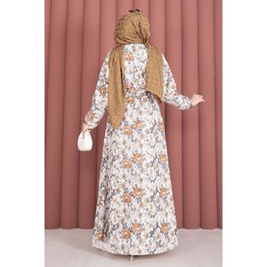 Vestido Marrón con Estampado Floral y Cinturón, Cintura Imperio, Transpirable, Estilo Urbano, Suministro ODM, Diseño Hueco con Volantes para Fiestas Diurnas - Product Image 5