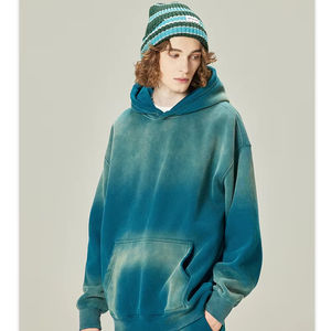 เสื้อมีฮู้ดของผู้ชายเสื้อสเวตเตอร์มีฮู้ดทรงหลวมเปิดไหล่ไล่ระดับสีแนววินเทจ - Product Image 1