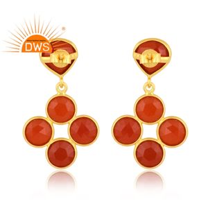 ต่างหูอัญมณีโอนิกซ์สีแดงธรรมชาติชุบทอง18K ดีไซน์ล่าสุดต่างหูห้อยอัญมณี - Product Image 4