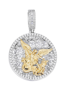 Pendentif rond de style vintage en or 14 carats et plaqué rhodium avec pierres en moissanite taille princesse pour cadeau - Product Image 2