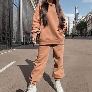 Venta al por mayor personalizado de alta calidad de las mujeres de 2 piezas de entrenamiento chándal sólido de manga larga con capucha pantalones más 100% algodón invierno - Product Image 5