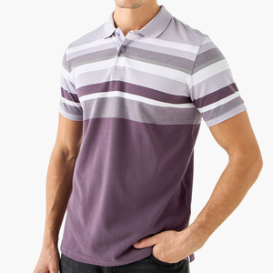 เสื้อโปโลชายย้อนยุคอังกฤษฤดูร้อนเสื้อยืดถักแขนสั้นแบบบางเบาลายทางสีบล็อก - Product Image 4
