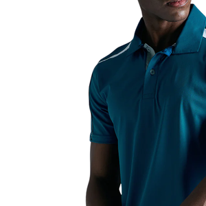 Polo pour homme en bleu sarcelle avec des accents blancs, vêtements de sport élégants, tissu en coton confortable pour la salle de sport, les sports et les vêtements décontractés - Product Image 6