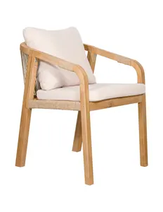 Conjunto de cadeiras de restaurante contemporâneo em madeira maciça com corda tecida e almofada para móveis de restaurante