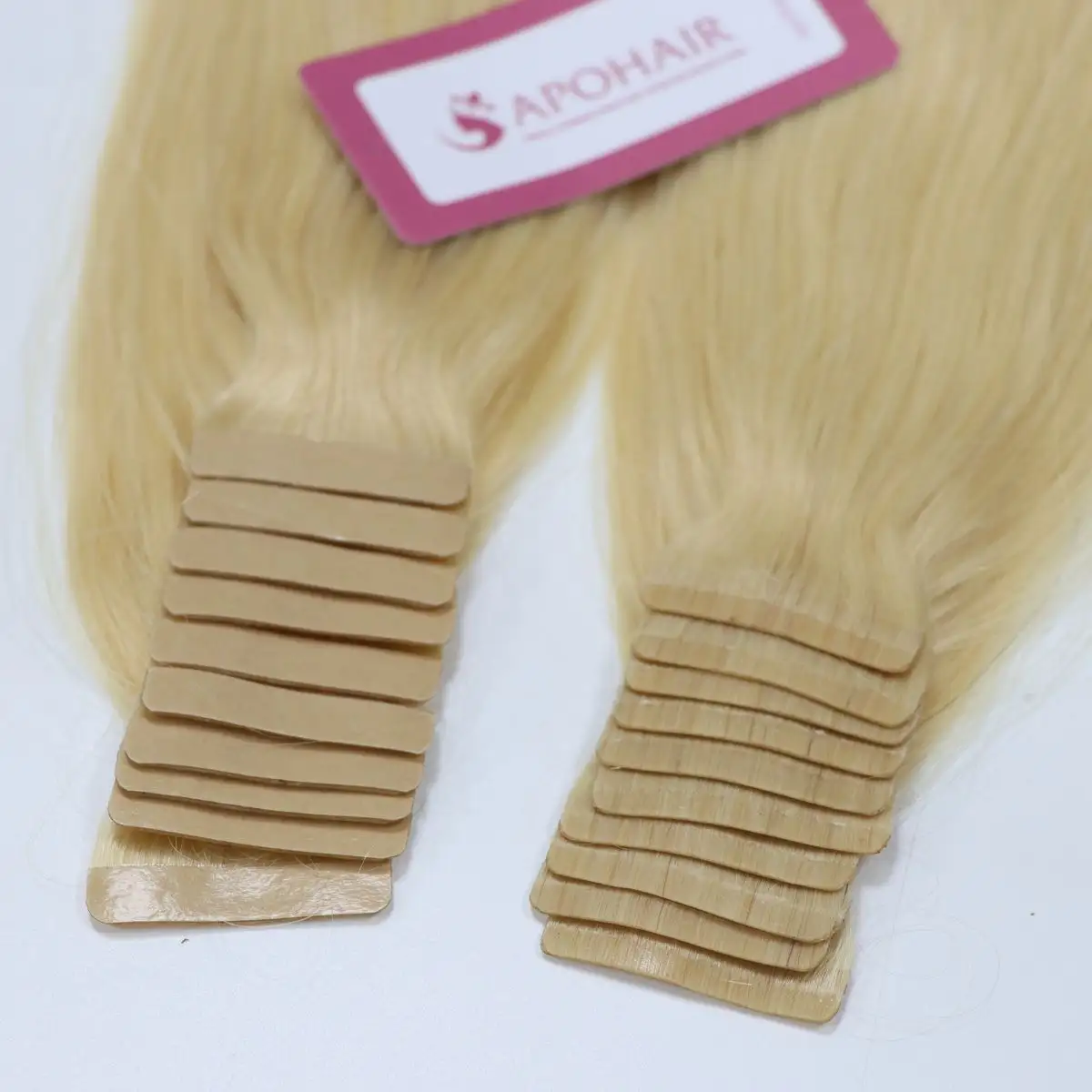 Blondes russisches schlankes Klebeband in Echthaar verlängerung volle Nagel haut ausgerichtet mit Großhandels preis für volle Größe 8 ''bis 34 Zoll