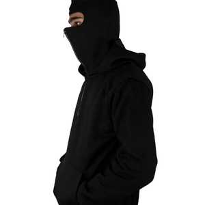 2025 dernière conception hommes 100% coton personnalisé fermeture éclair cagoule Ninja à capuche lourd 450gsm polaire délavé brodé OEM - Product Image 4