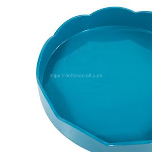 Bandeja de borde festoneado grande de madera redonda respetuosa con el medio ambiente, bandeja de servicio para decoración de mesa, venta al por mayor de Vietnam - Product Image 2