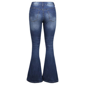 Pantalones vaqueros acampanados Con parte inferior de campana de pierna ancha de cintura alta personalizados para mujer, pantalones vaqueros lavados con cierre de botón de talla grande - Product Image 4