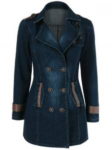 Veste en jean chic pour femme, coupe droite, longueur genou, polyvalente, tendance, essentielle pour superpositions, style vintage délavé, automne-hiver - Product Image 2