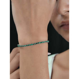 Women's Emerald Green Single Line <b>Tennis</b> <b>Bracelet</b> <b>Fashionable</b> Accessory - Product Image 4