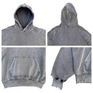 Custom Distressed Acid Wash Over Size Recortada Sudadera con capucha en blanco Heavyweight Men Street Wear Pullover Hoodie - Product Image 5