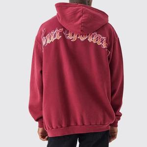 Custom Applique Embroidery Distressed Hoodie <b>Rhinestone</b> Zip up <b>Jacket</b> Acid Wash Vintage Washed Men Fleece Streetwear Hoodie - Product Image 2