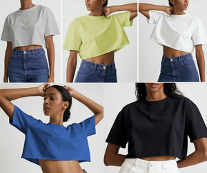 Camiseta de cuello redondo en blanco con dobladillo enrollado a la moda con logotipo personalizado OEM, camisetas informales para bebés para mujer, Camiseta corta con serigrafía OEM para mujer - Product Image 6