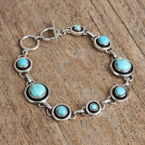 Chaîne de mode & Lien Bracelets Idée Cadeau En Gros Fabriqué À La Main En Argent Sterling Circulaire Turquoise Lien Bracelet Élégant Cadeau article - Product Image 4