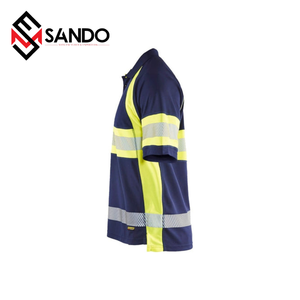 Polo reflectante de diseño OEM para hombre, camiseta con logo personalizado, bajo pedido mínimo, tela fluorescente de poliéster y cintas reflectantes - Product Image 6