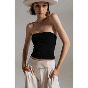 Top bustier court noir en satin brillant, élément de mode - Product Image 1